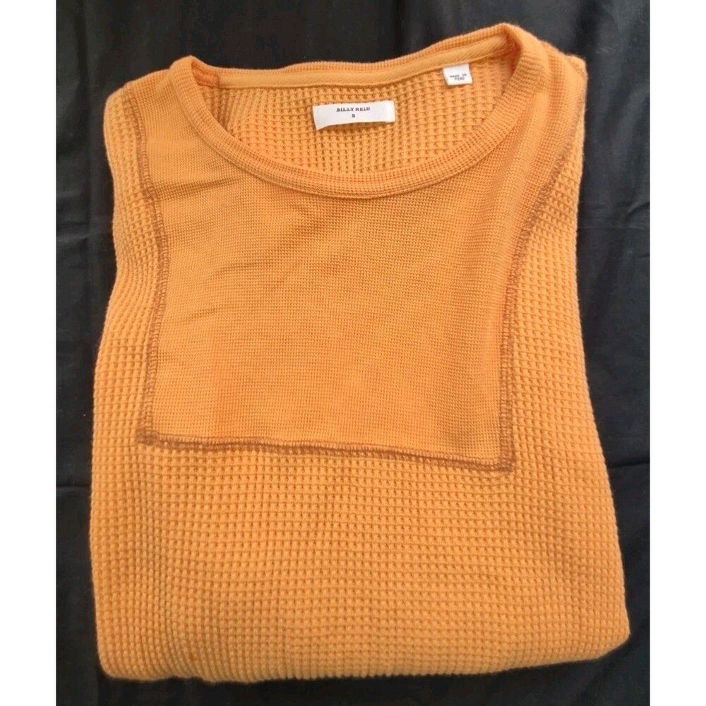 Billy Reid Waffle Crew Neck Long Sleeve Shirt Men's Size Small Orange Peruvian